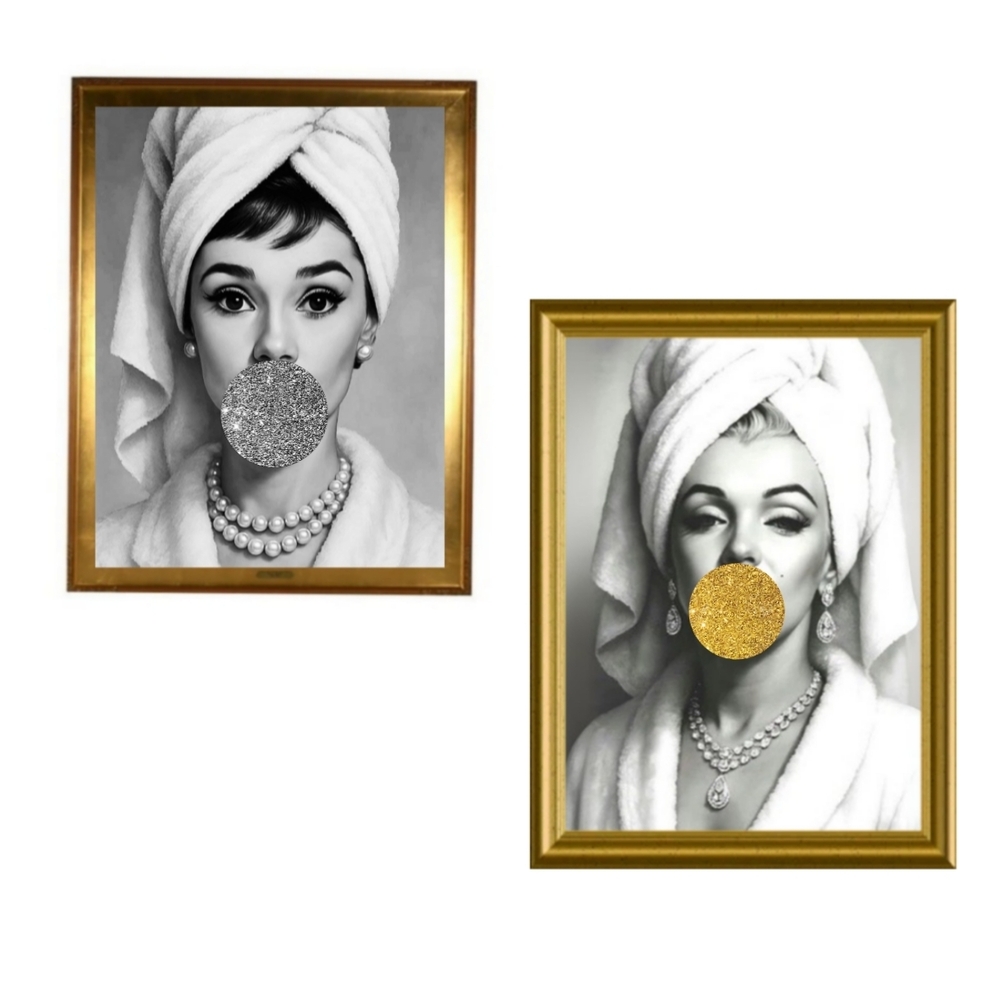 Gold and Silver Framed Marilyn Monroe Audrey Hepburn Art Prints